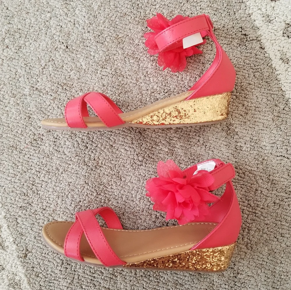 Gymboree Flower Glitter Wedge Sandals Size 1 - Picture 4 of 8